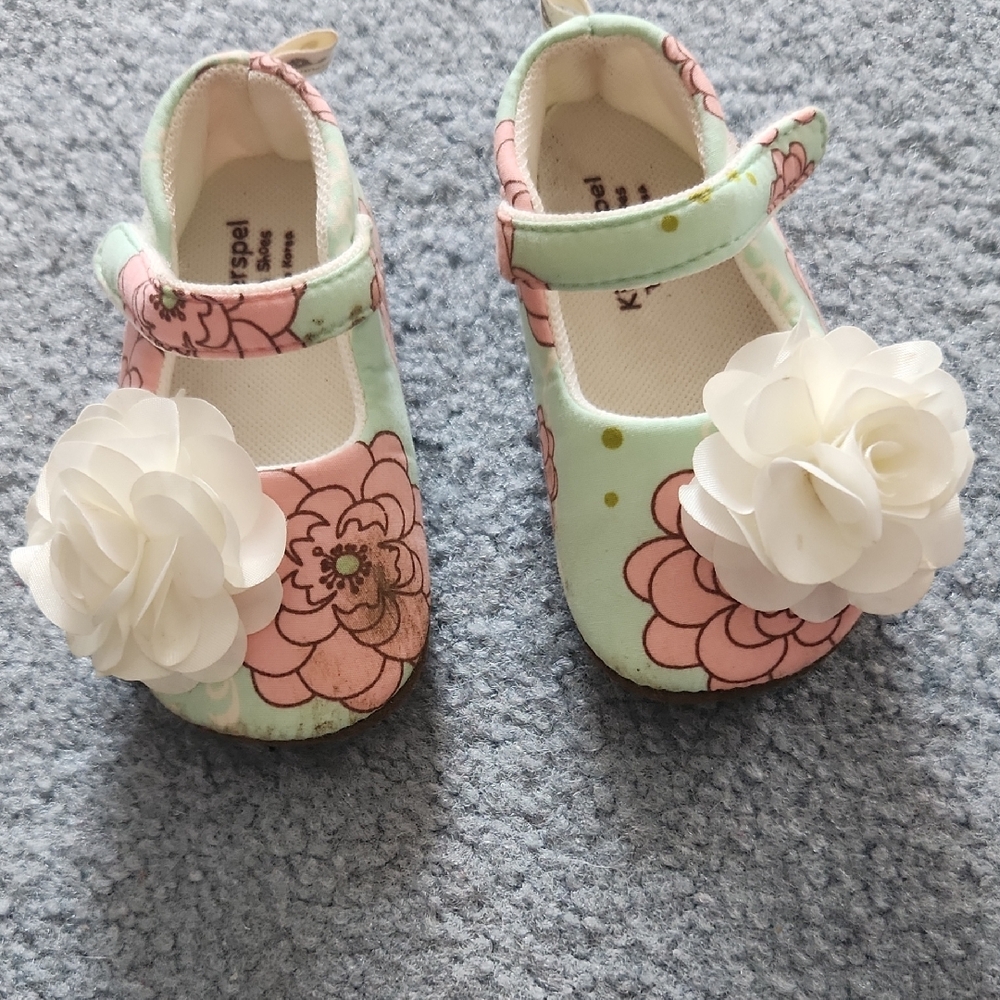 Pastel Floral Baby Dress Shoes with White Flower